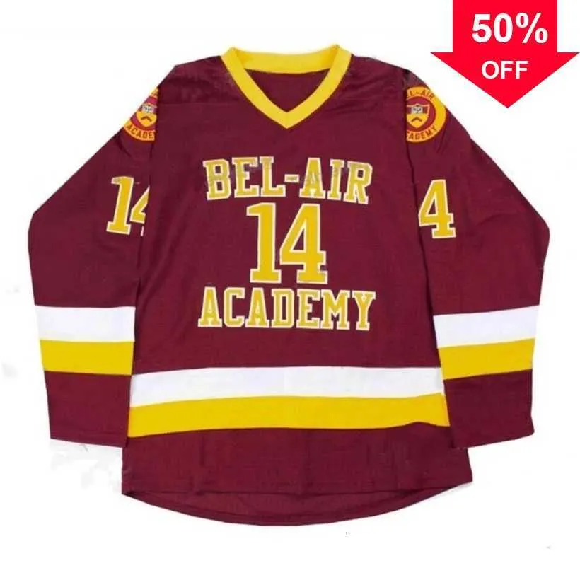 Mag A3740 Bel-Air Academy 14 Will Smith Movie Hockey Hockey Stuthed Jersey 100% вышивая мужская женская молодежная хоккейные красные майки