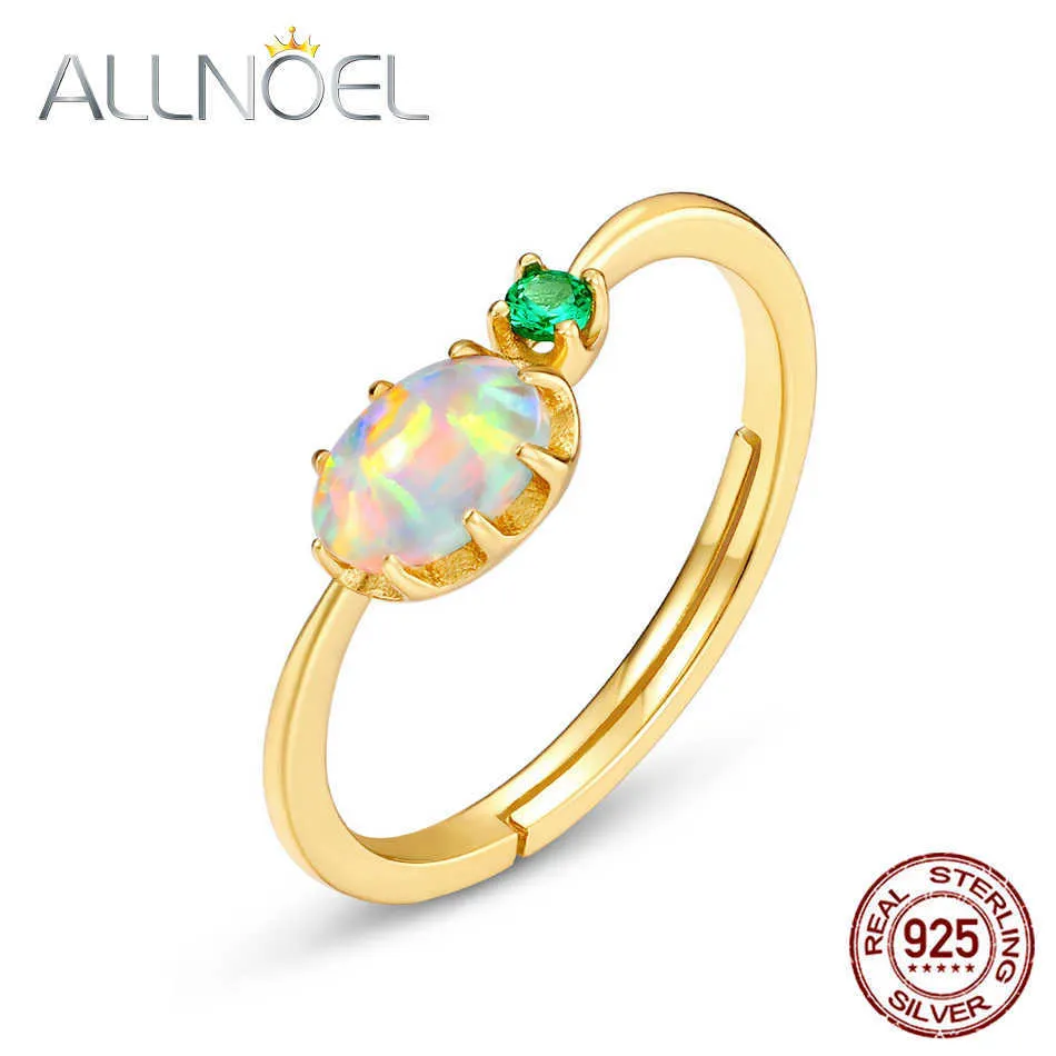 Solitaire Ring ALLNOEL 925 Sterling Sliver Adjustable Rings For Women Opal Green Zircon Romantic Luxury Engagement Wedding Gifts Fine Jewelry Z0603