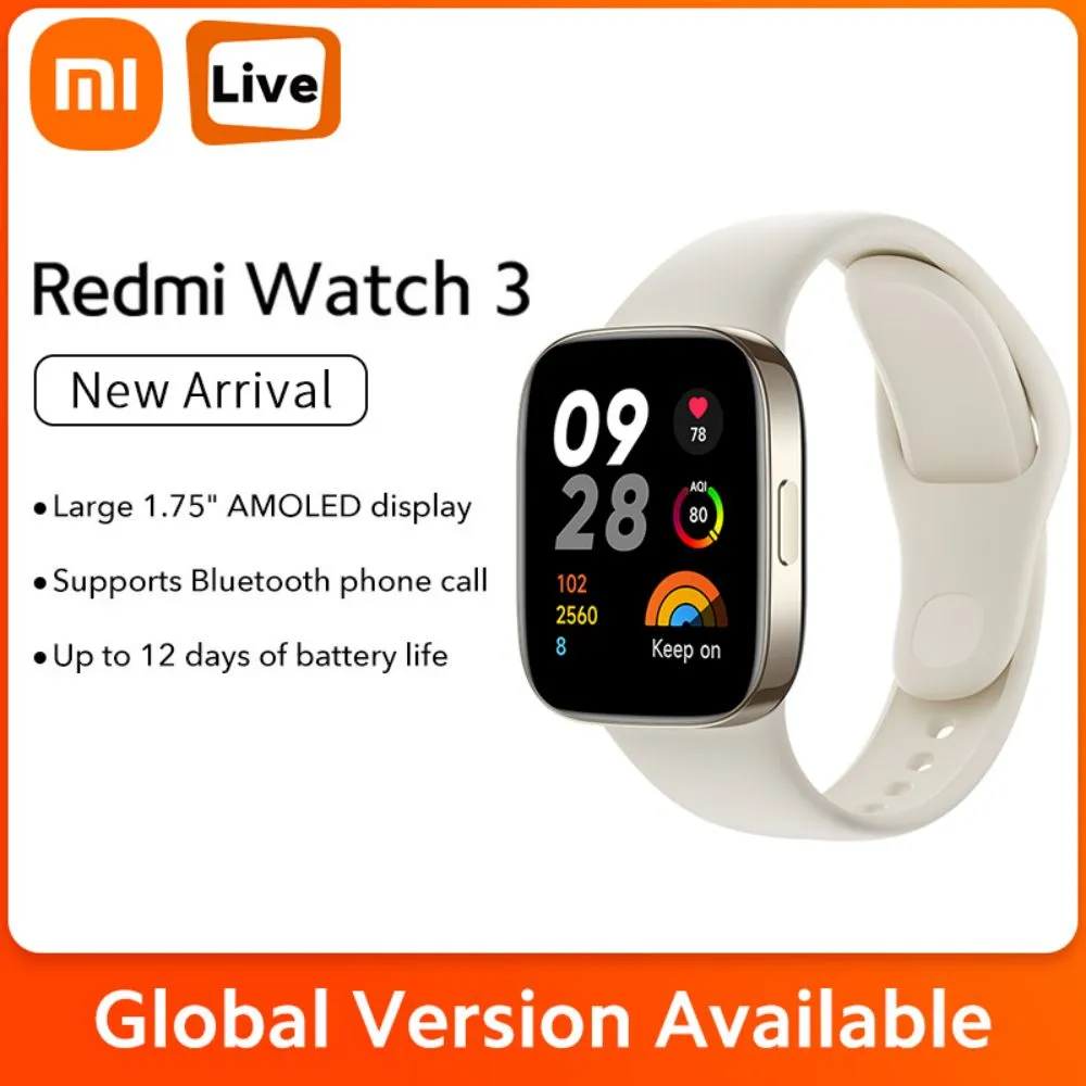 New Xiaomi Redmi Watch 3 GPS Smart Watches 1.75'' AMOLED Screen 60Hz Blood  Oxygen Heart Rate SOS Bluetooth Call Smartwatch