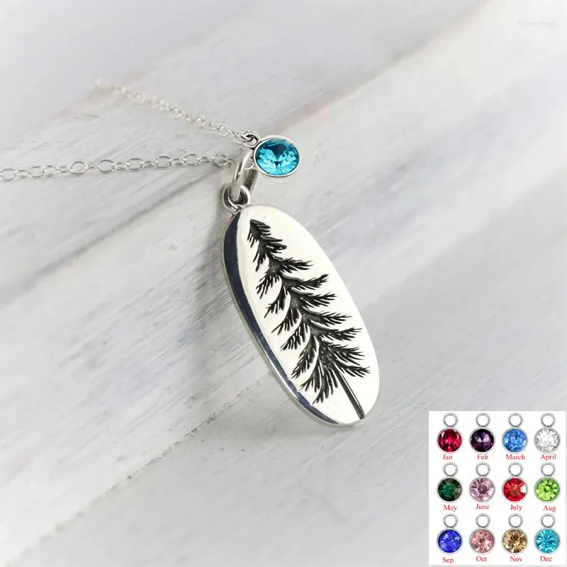 Hanger Kettingen Geboortesteen Pine Tree Charm Ketting Rvs Ketting Sieraden Verjaardag Kerstcadeaus Voor Vrouwen Mannen