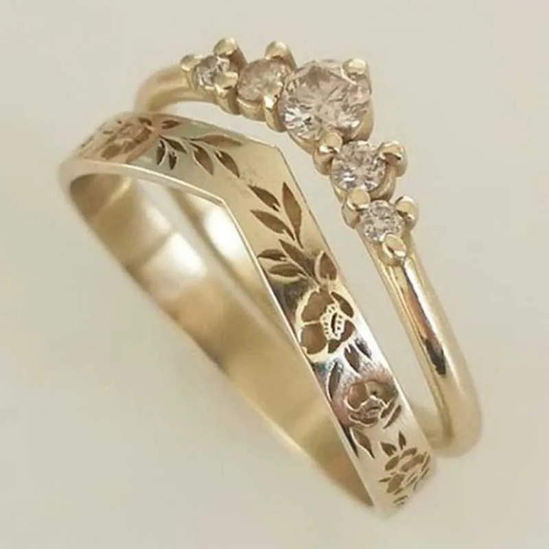 Anel solitário elegante cor de ouro anéis da moda para mulheres delicadas incrustadas de cristal de zircônia branca conjunto de joias de noivado Z0603