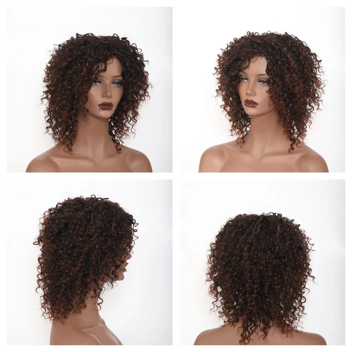 Perucas encaracoladas para mulheres negras perucas como perucas de cabelo humano barato perucas de glueless perucas pré -arrancadas 14 polegadas beliscando marrom escuro e loiro escuro