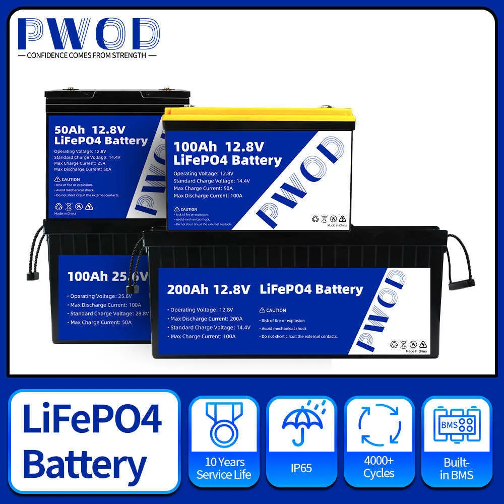 Batterie LiFePo4 de catégorie A 12V 100Ah 50AH 200AH 24V batterie Rechargeable au Lithium fer Phosphate intégrée BMS pour bateau Scooter enfant