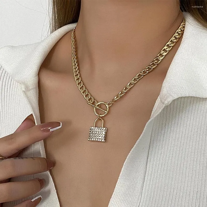 Kettingen Lifefontier Luxe Strass Slot Dikke Ketting Hanger Kettingen Voor Vrouwen Mannen Persoonlijkheid Goud Zilver Kleur Ketting Sieraden