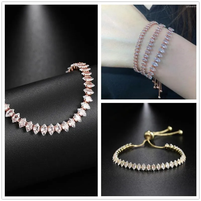 Link Armbanden TENGTENGFIT Verstelbare Oogvorm Zirconia Tennis Armband Iced Out Ketting Voor Vrouwen Mannen Kpop Goud Kleur Sieraden