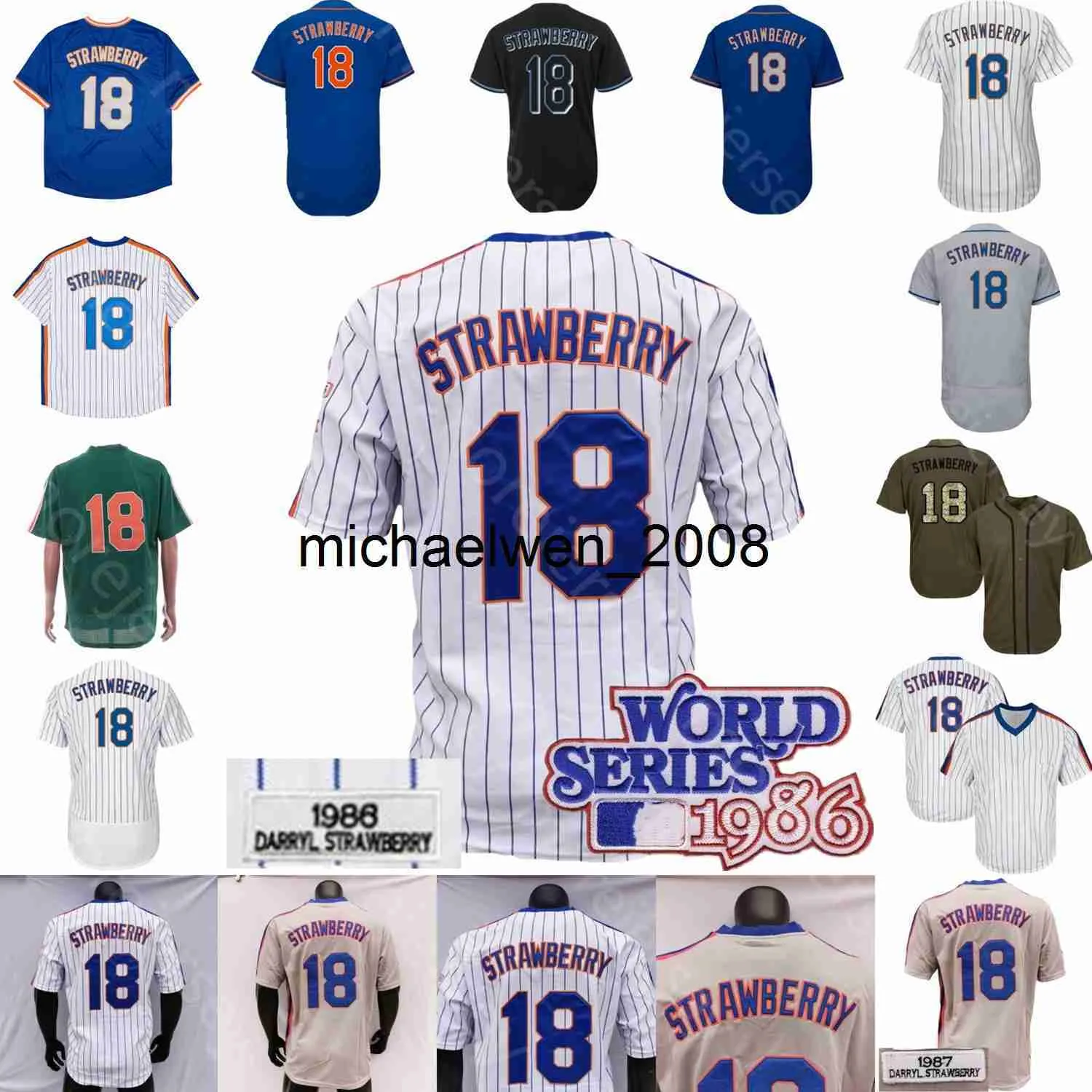 Mi208 Darryl Strawberry Jersey 1986 WS Patch 1987 Grey Cooperstown Green Mesh Blue Vintage Orange Pinstripe Pullover Fans Player Women Size S-3XL