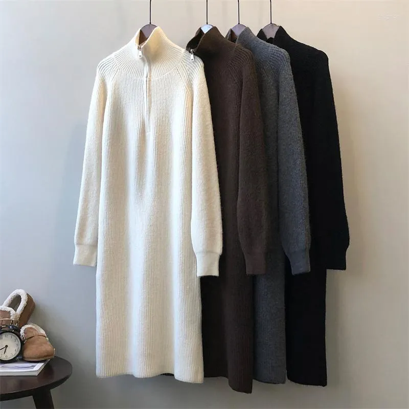 Casual Dresses Fashion Cashmere Jumper Dress Designer Polo Women Long Sticked Ribbed Straight Zipper Thick Warm Ladies Maxi G340