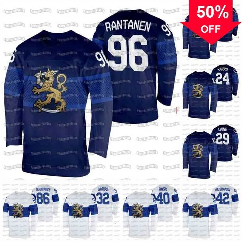 Maillot de hockey d'hiver Mag C202 Finlande 2022 20 Sebastian Aho 24 Kaapo Kakko 29 Patrik Laine 40 Tuukka Rask 32 Juuse Saros 96 Mikko Rantanen 42 Miro