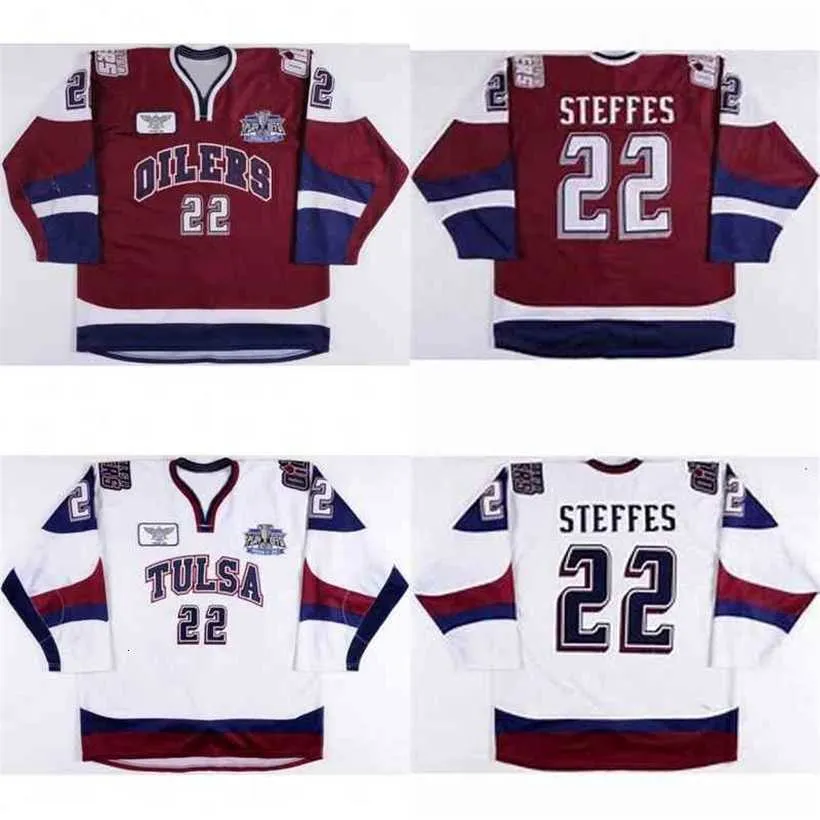 C2604 Thr Tulsa Oilers Trikots 22 Gary Steffes Weiß 100 % Stickerei, individueller Name, beliebige Nummer, Herren Damen Jugend Hockey-Trikot