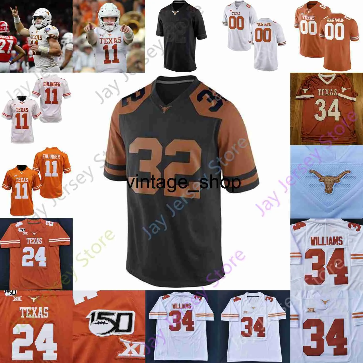 Vin Texas Longhorns كرة القدم Jersey NCAA College Jake Smith Colt McCoy Earl Campbell Connor Williams Thomas Orakpo Goodwin Huff Griffin Ross