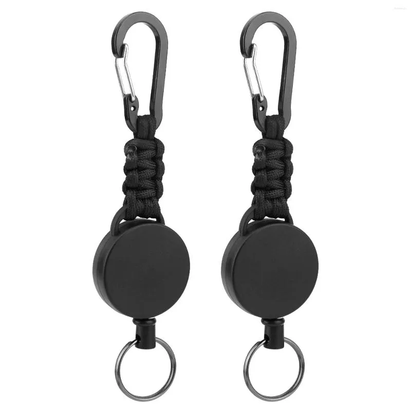 Chaveiros 2 pçs Paracord Liga Preto Esportes Ao Ar Livre Para Calças Chaveiro Retrátil Acampamento Caminhadas Pesadas Com Clipe Cinto Extensível