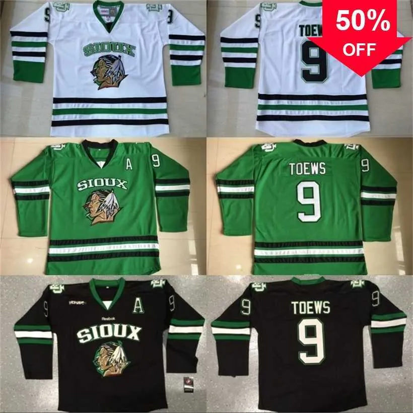 Mag Mit Maglia da hockey da uomo 9 Jonathan Toews Dakota 100% ricamo cucito Fighting Sioux DAKOTA Maglia da hockey college nero bianco verde