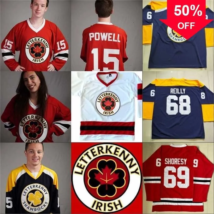 Mag Mit IRISH TV Series Letterkenny Jersey 15 POWELL 69 SHORESY 68 Shamrocks 85 NAPPY BOY 100% Stitched Ice Hockey Jerseys