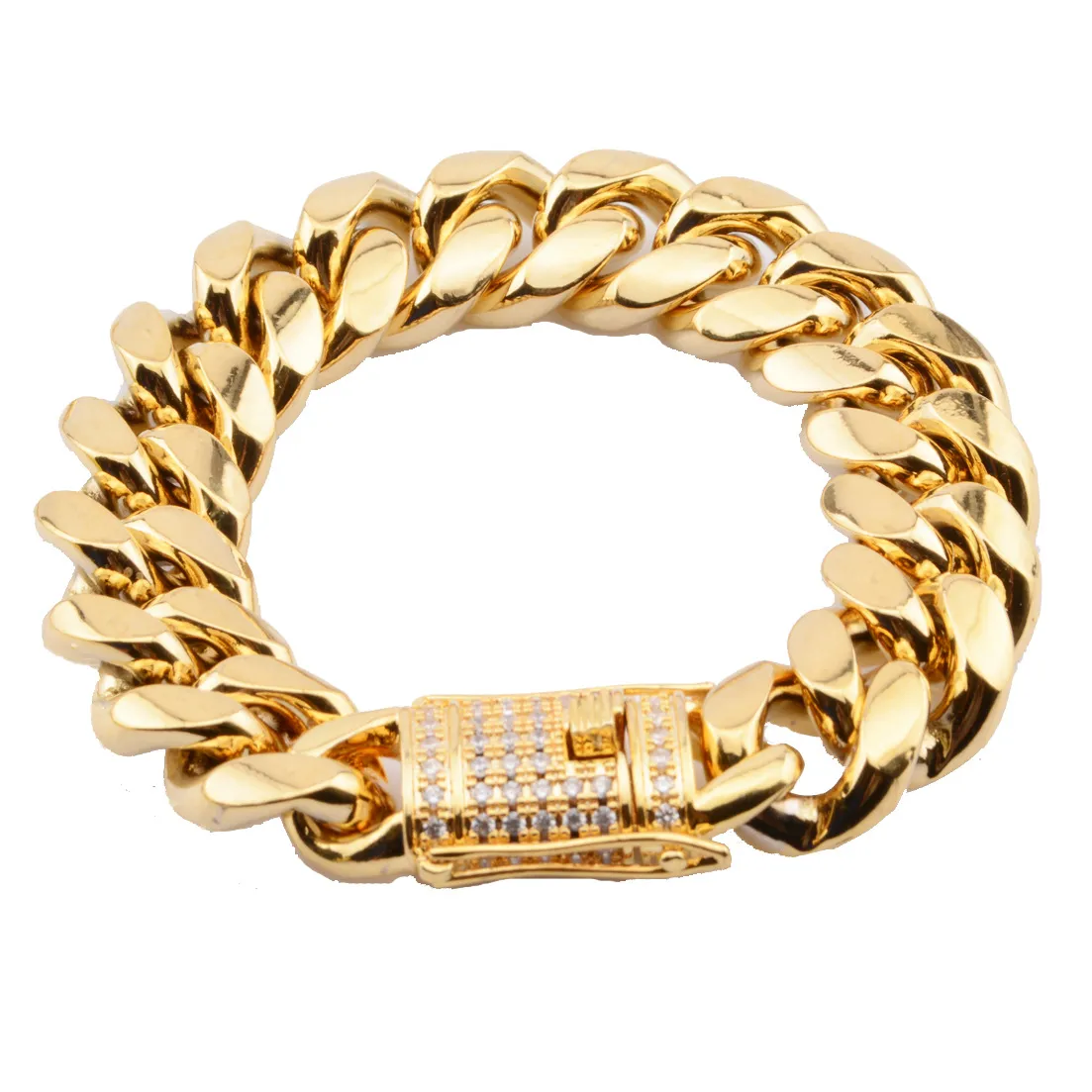 8/10/12/14/16/18mm kubanska guldarmband Herrsmyckekedja 14K Solid Gold Fill Hip Hop Cuban Chain Round Grind krypterade armband*Diamantlås*