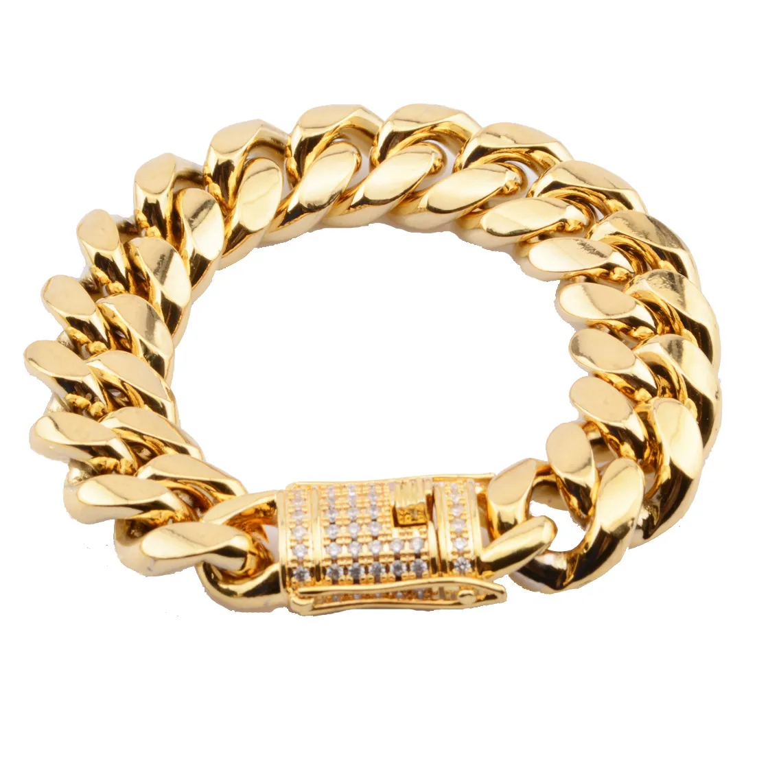 8/10/12/14/16/18 mm kubanische Goldarmbänder Herrenschmuckkette 14 Karat massives Gold füllen Hip Hop kubanische Kette rund geschliffen verschlüsselte Armbänder*Diamantverschluss*