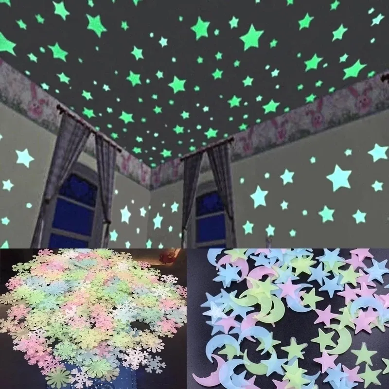 Наклейки на стенах 50100pcs 3D звезда и луны светящиеся домашние украшения