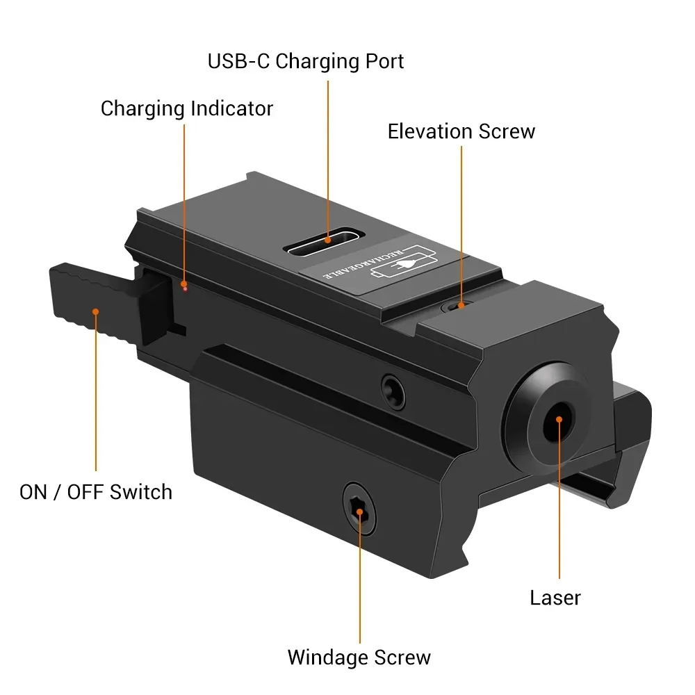 Visée Laser à point vert rouge Rechargeable avec Rail Picatinny 20mm/11mm pour pistolet Glock Airsoft visant pistolet de chasse Laser-rouge