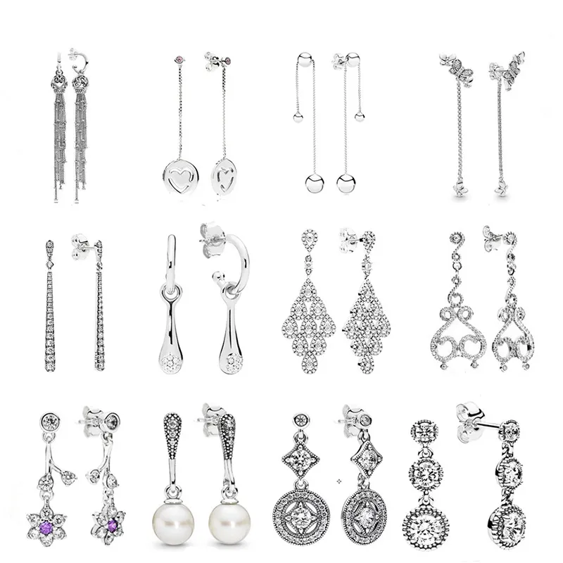 925 Silver Fit Pandora Earrings Daisy Blossom Water Drops Earrings Love Bead Earrings Fine Earrings Jewelry