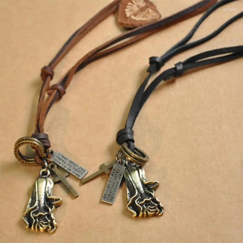 Подвесные ожерелья Niuyitid Fashion England Style Ожерелье для женщин Простая винтажная длинная цепь подлинная кожаная веревка