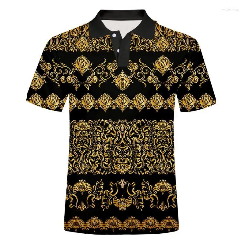 Männer Casual Hemden Luxus Royal Polo Shirt Männer Kurzarm Goldene Blumen Gedruckt Barock Sommer Polos Prom Party Drop Schiff