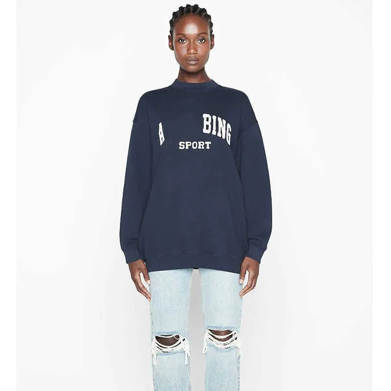 Designer Anine Bing Jaci Sweatshirt With Classic Letter Embroidery