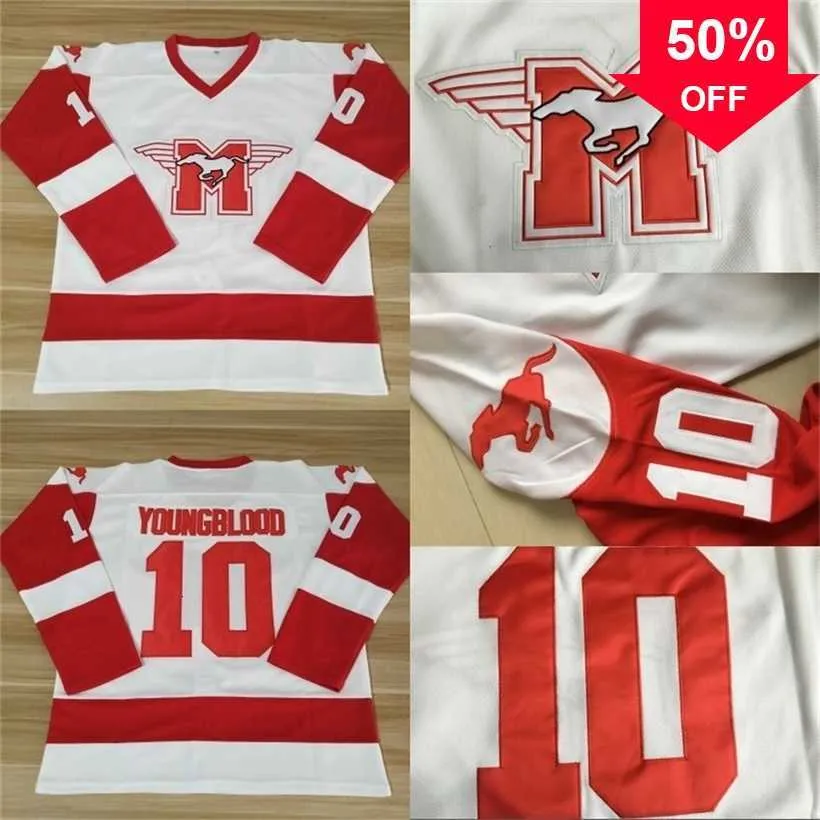 Mag MIT #10 Sutton Youngblood Movie Hamilton Mustangs Ice Hockey Jersey męs 100% zszyty Youngblood Hockey Jerseys White Vintage