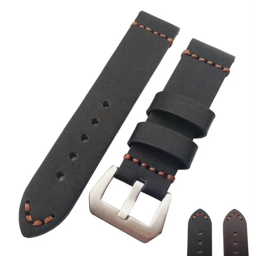 New HQ Genuine Leather Thick Black Or Brown Watch Band Strap 22mm 24mm 26mm244S