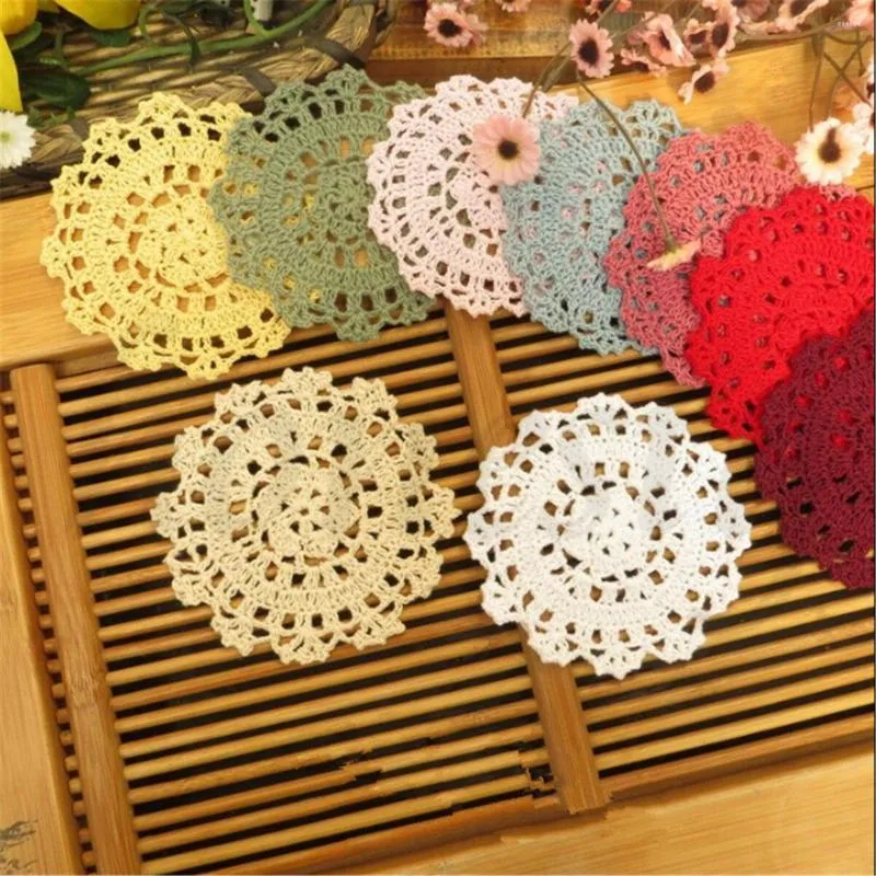 Bord Mattor 1x Hantverk Handgjorda virkade bomull Rund spetsar Doily Coasters Tablett