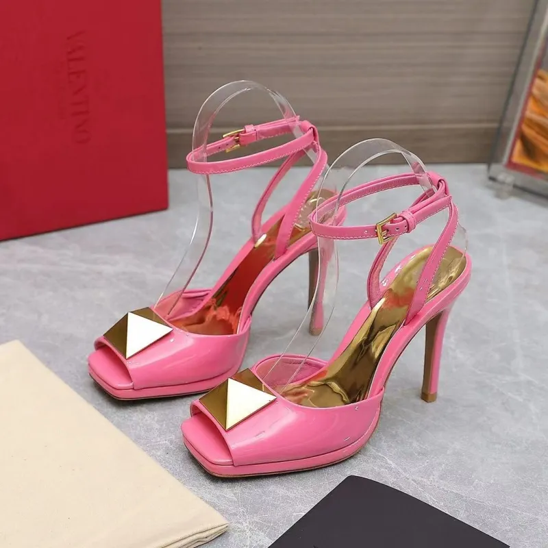 Barbie Pink Patent Leather High Heel Sandals Dress Shoes Fine Heel 10.5 cm Women's Sandals Ankel Strap Party Women Luxury Designer Factory Shoes