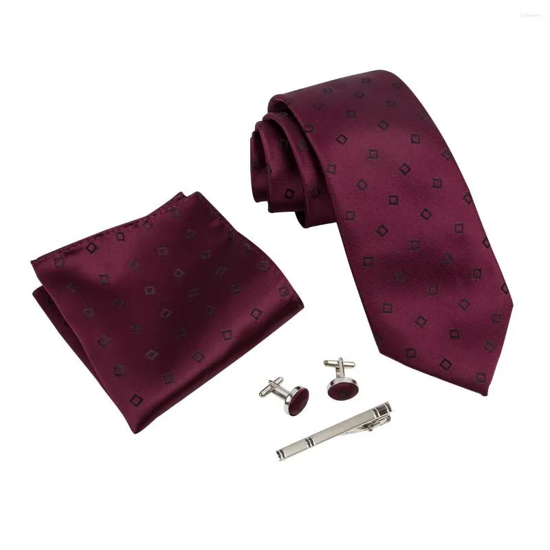 Галстуки -бабочки Ikepeibao Wine Men Men Dot Tie Sets с металлическими запонками Hankie и клипами Пейсли полосатые аксессуары.