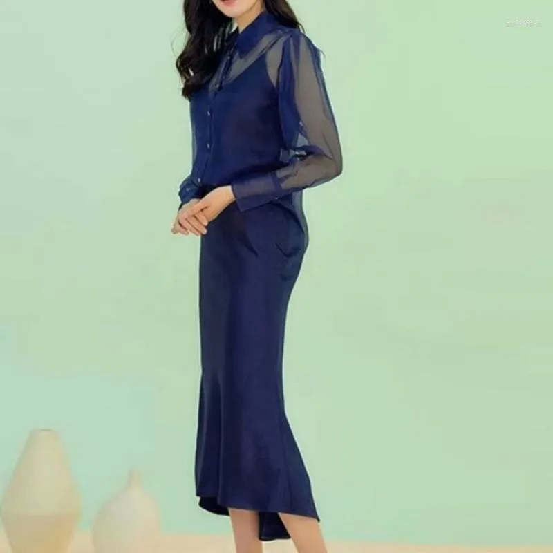 Arbetsklänningar av hög kvalitet 2023 Summer Fashion Runway Designer Set Set Women's Long Sleeve Shirt kjol