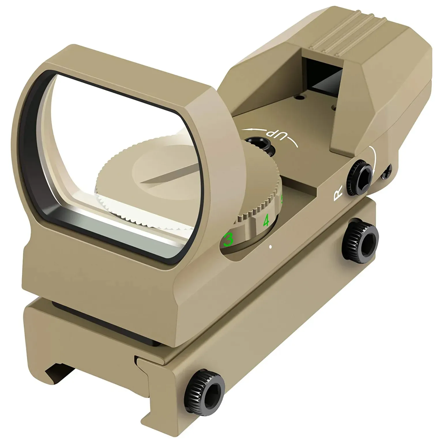 Lunette de visée tactique Optique de chasse Red Green Projected Dot Sight Reflex 4 Reticle Scope Collimator Sight pour 11mm / 20mm Rail- Tan