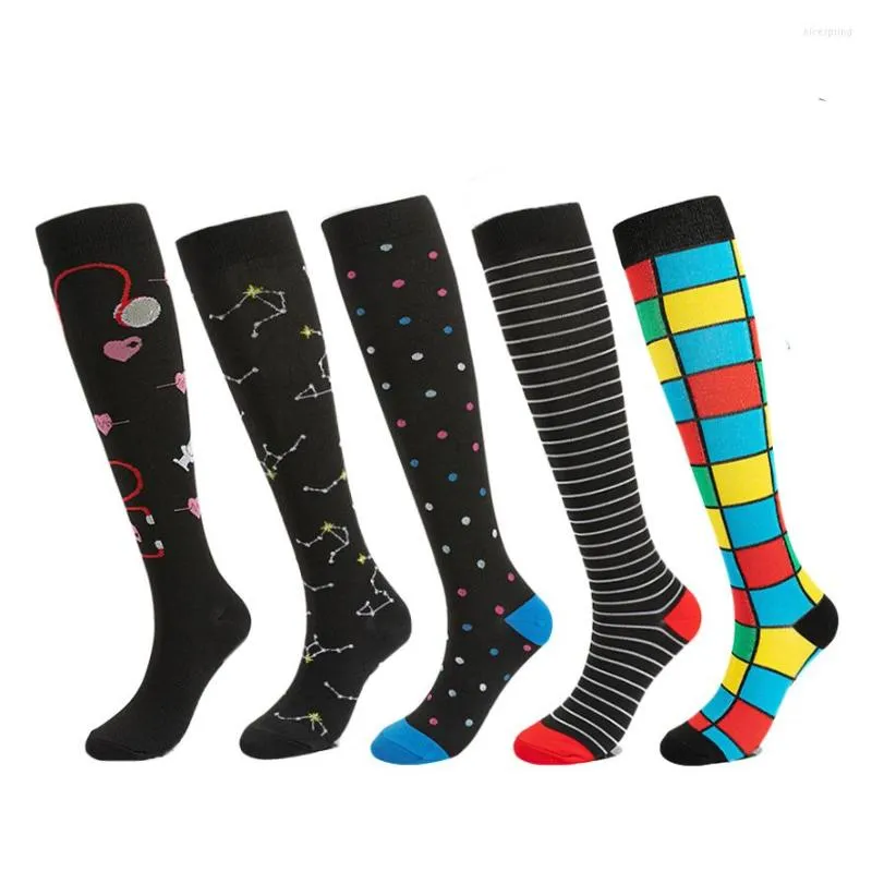 Chaussettes de sport en cours d'exécution fatigué Anti hommes femmes Compression noir motif drôle point Constellation Cube rayure grossesse œdème récupération