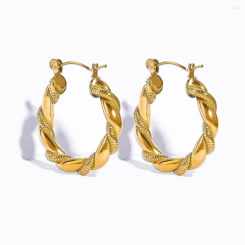 Hoopörhängen Wild Free Trendy 18k Gold Plated Twisted For Women Vintage Högkvalitativa vattentäta smycken