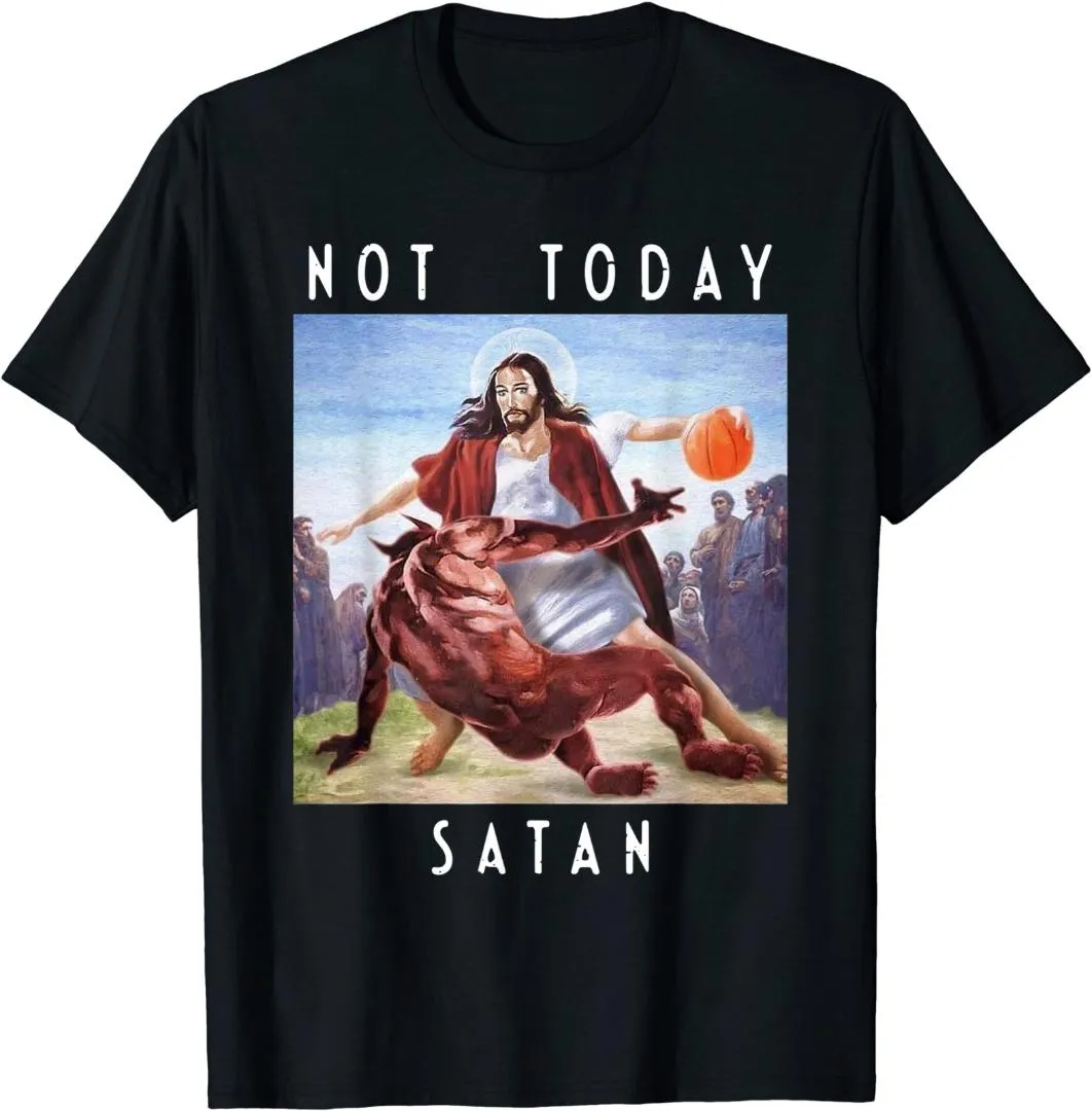 Inte idag Satan Jesus vs Satan i o-hals t shirt man/kvinna korta ärm tees toppar