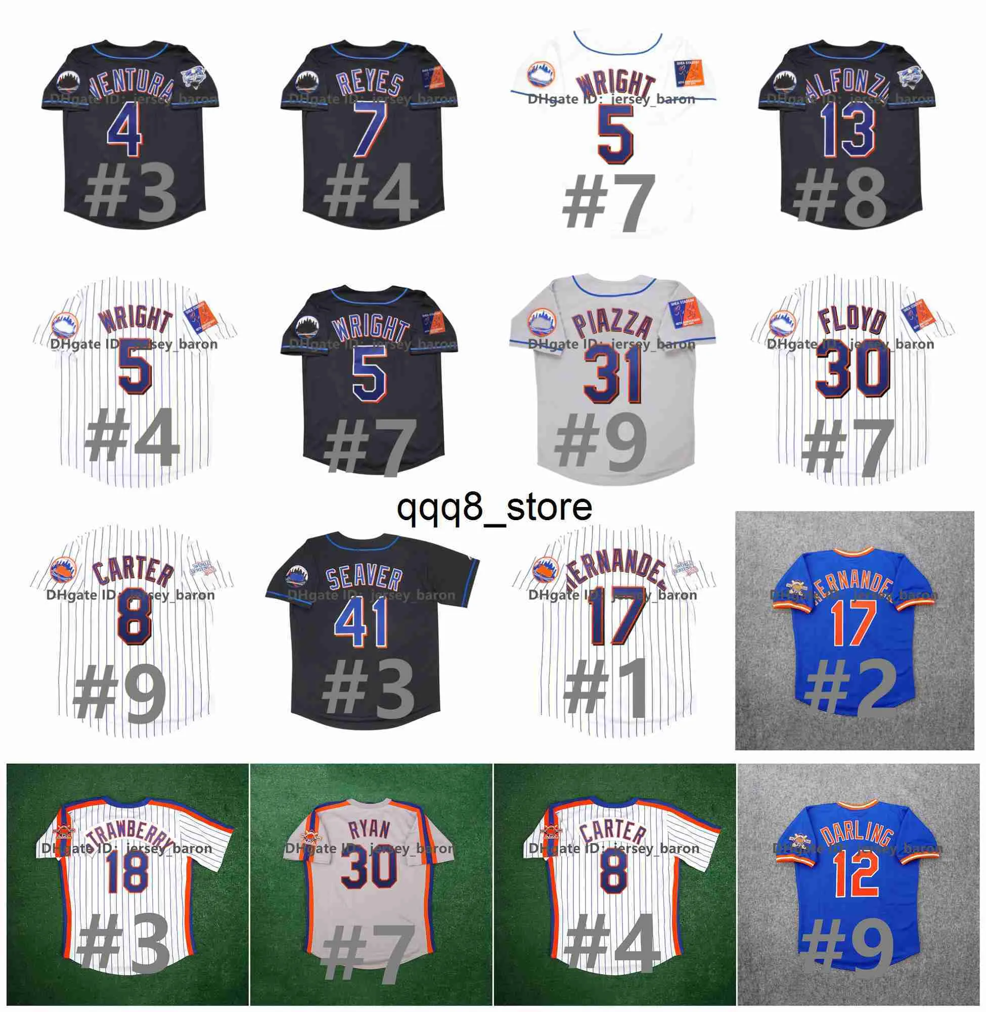 qqq8 Maglia da baseball vintage David Wright 2000 World Series Mike 31 Piazza Robin Ventura Jose Reyes Edgar Alfonzo Tom Seaver Cliff Floyd Gary Carter Darryl Strawberr