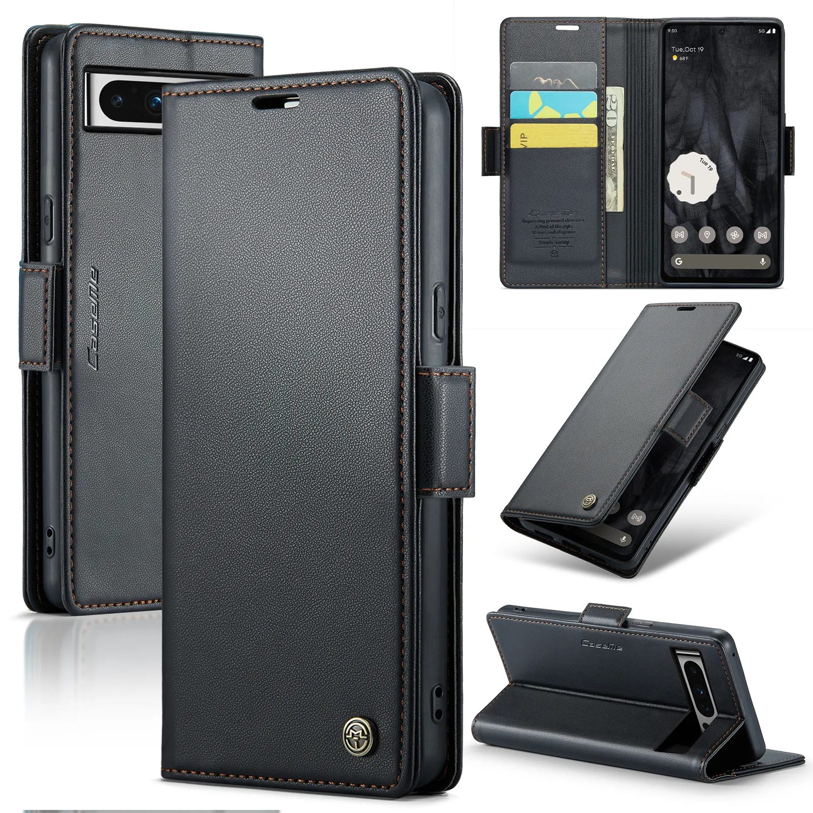 CaseMe Leather Flip Stand Wallet Cases for Google Pixel 8 Pro 7A Fold Shockproof Card Slots Holder Phone Cover