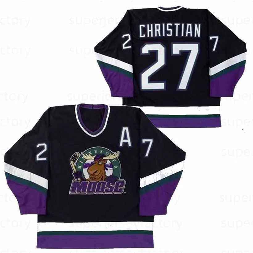 C2604 A3740 27 Dave Christian Minnesota Moose Black Hockey Jersey Movie Hockey Jerseys All Stitched Black