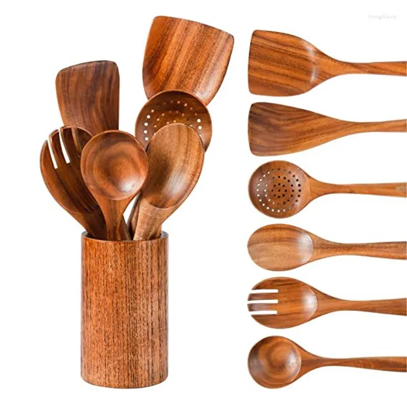 Ensembles de vaisselle Ensemble d'ustensiles de cuisine Cuillère en bois Cuisson Poêle antiadhésive Outils Seau de rangement