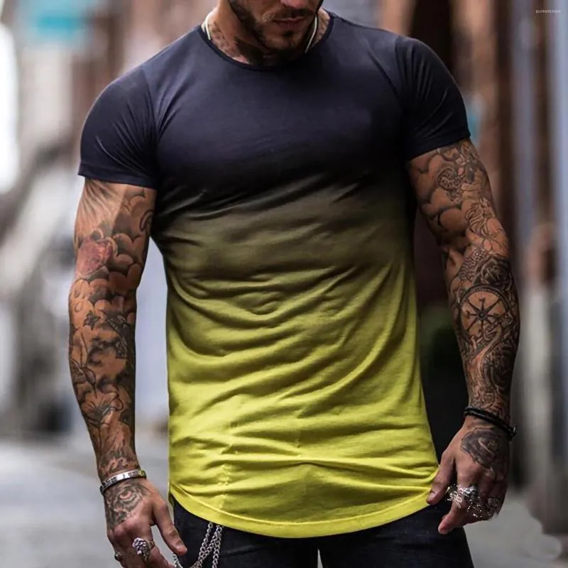 Hommes T-shirts D'été Chemise Pour Hommes Mode Dégradé De Couleur T-shirts Fitness À Manches Courtes Tops Streetshirt Sport Tee Hommes Vêtements 2023