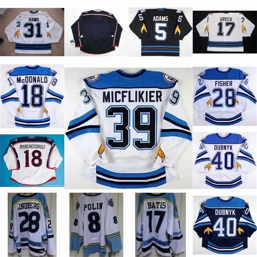 C2604 Mit Springfield Falcons 5 John 39 Jacob Micflikier 31 Karri Ramo 28 Glenn Fisher 8 Polin Home 17 Brady Greco 17 Noah Batis Hockey Jersey