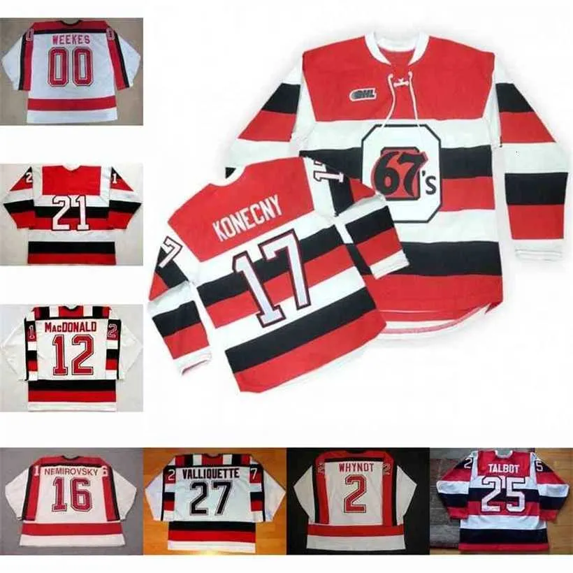 C2604 THR OTTAWA 67S 17 KONECNY 00 KEVIN WEEKES RODNEY BAUMAN CRAIG WHYNOT JOE TALBOT VALLIQUETTE DAVID NEMIROVSKY RYAN MACDONALD HOCKEY JERSEY