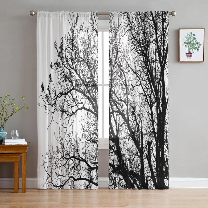 カーテン黒と白の木リビングルームのためのチュールカーテン
