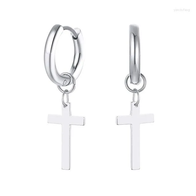 Kolczyki Dangle Gothic Men Cross wisiorek upuść srebrny kolor stal nierdzewnych