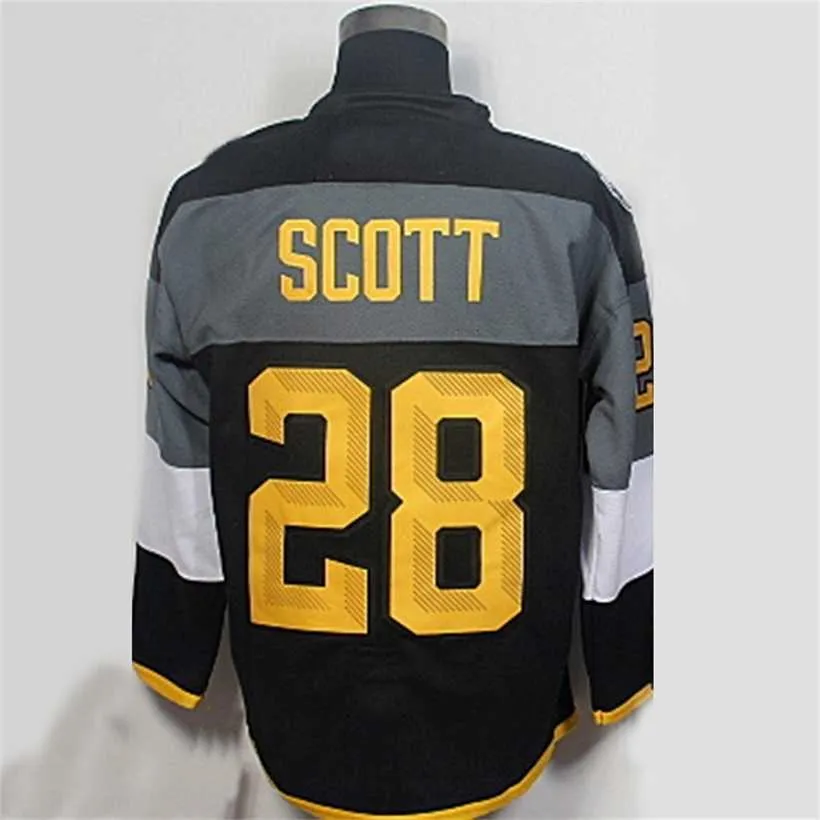 C2604 Mit # 28 John Scott 2016 All Star # 19 Jonathan Toews Maillot de hockey sur glace vierge cousu pour hommes Noir Blanc avec écusson C