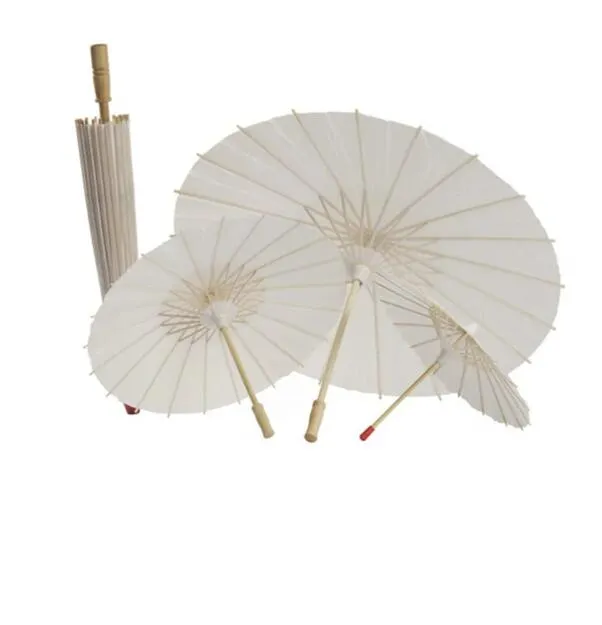 Parasol z białego papieru chińskie mini rzemieślnicze ślubne ślub Parasole 20-60 cm bambusowe uchwyt papierowy parasol