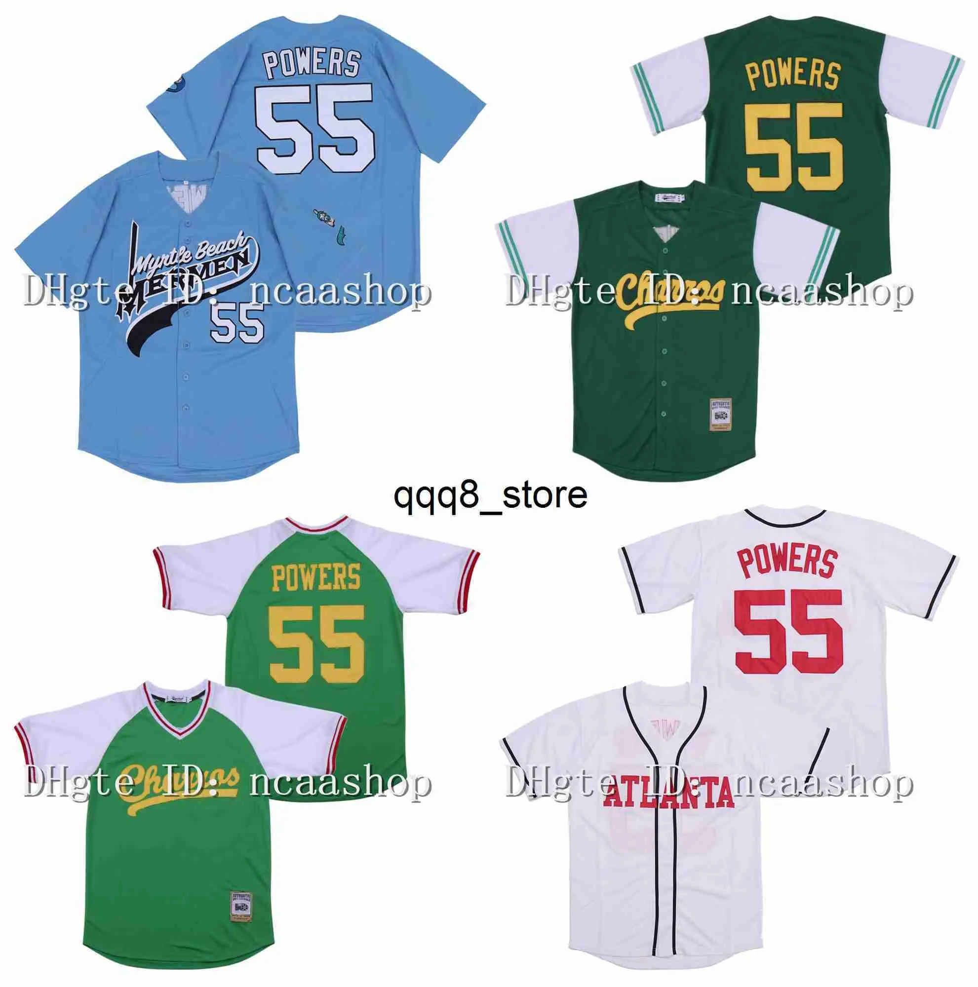 QQ88 55 Kenny Powers Eastbound and Down Mexican Charros Jersey Mens Movie Jerseyダブルステッチ名とナンバーブルーホワイトグリーンサイズS-XXXL