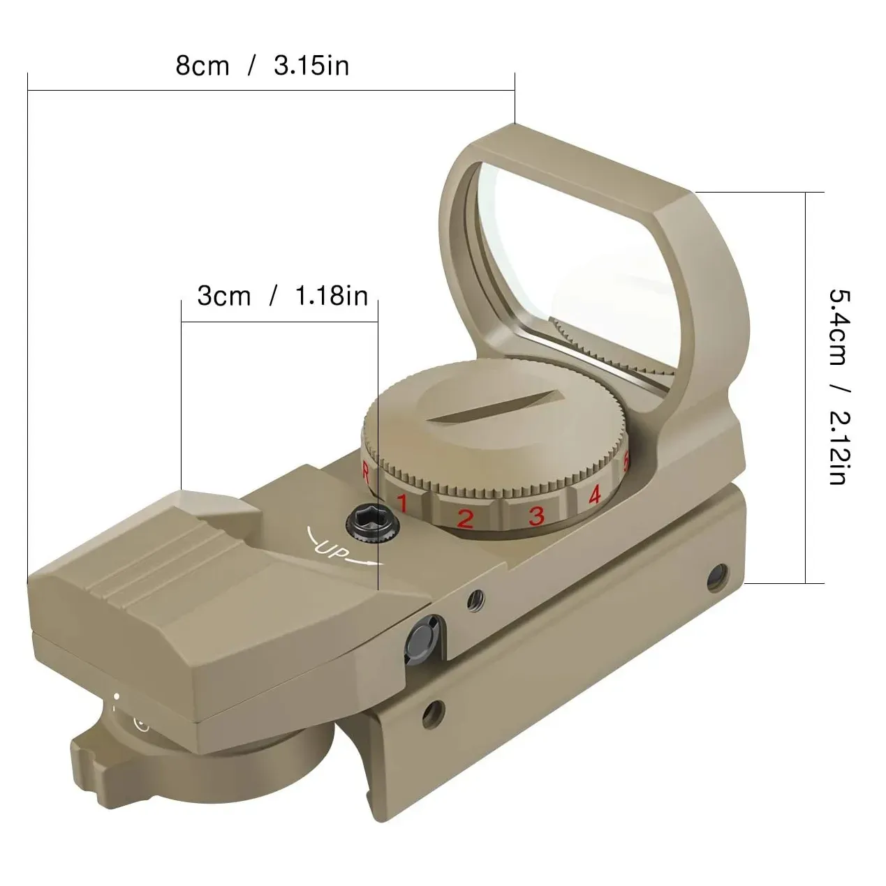 Mirino tattico Ottica da caccia Rosso Verde Mirino a punto proiettato Mirino Reflex 4 Reticolo Mirino Collimatore Mirino binario 11mm / 20mm- Tan