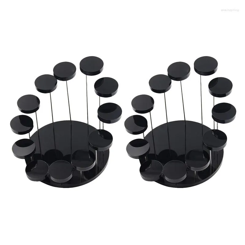 Jewelry Pouches 2X Fashion Multi-Layer Acrylic Ring Display Rack Earring Holder Pendant Gemstone Showcase Stand Desktop Black