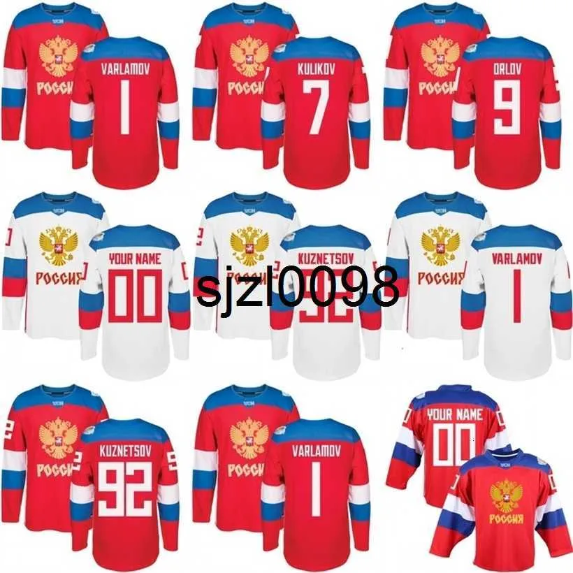 SJ98 2016ワールドカップチームロシアメンズホッケージャージ9 Orlov 7 Kulikov 1 Varlamov 92 Kuznetson WCH 100％ステッチジャージー任意の名前と番号